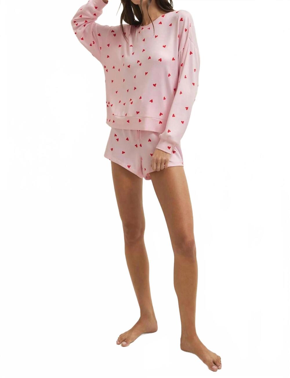 NEW Z SUPPLY lounge mira heart long sleeve top in pink marshmallow
